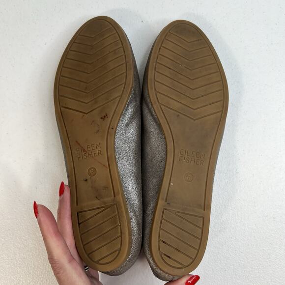 Eileen Fisher Sz 6 Ballet Flats High Cut Slip On Metallic Shiny Leather Capsule - Picture 11 of 12